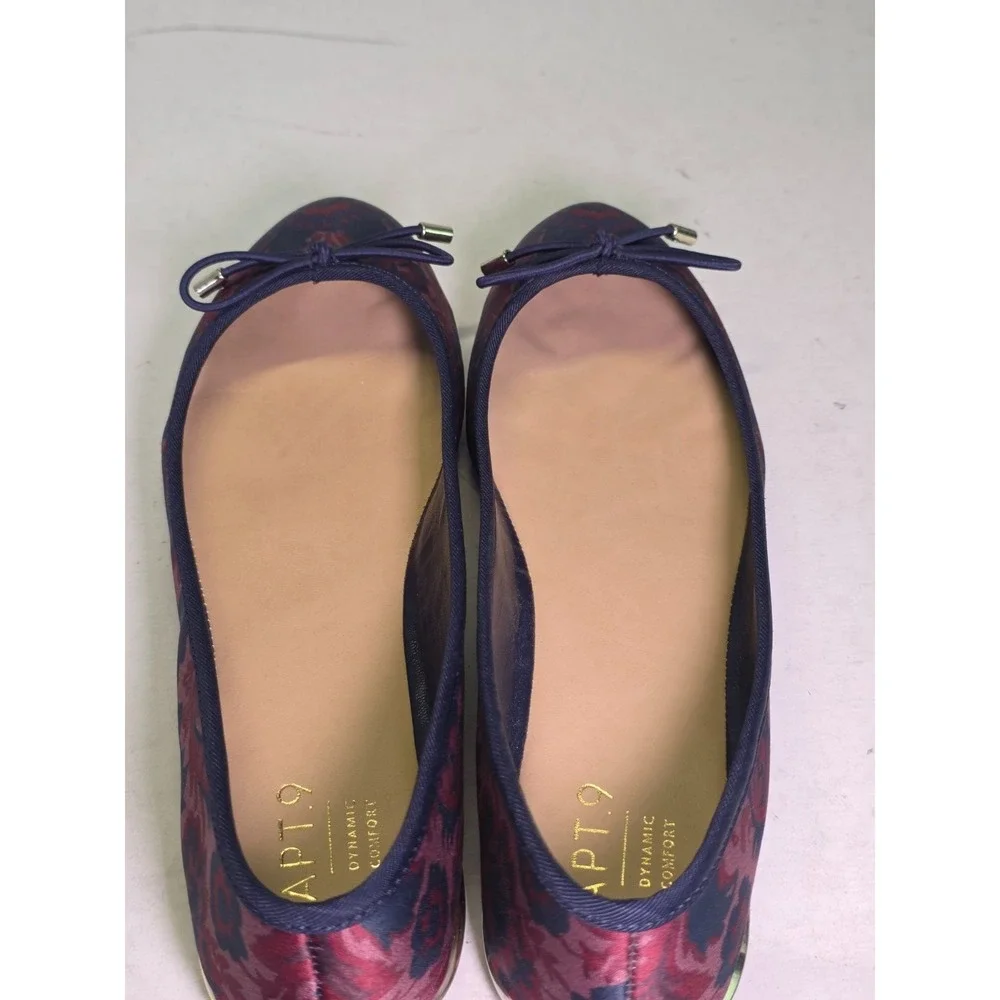 APT 9 Women's Ballets Size 7.5 M‎ Navy Red Multicolor Floral Slip On Flats Shoes